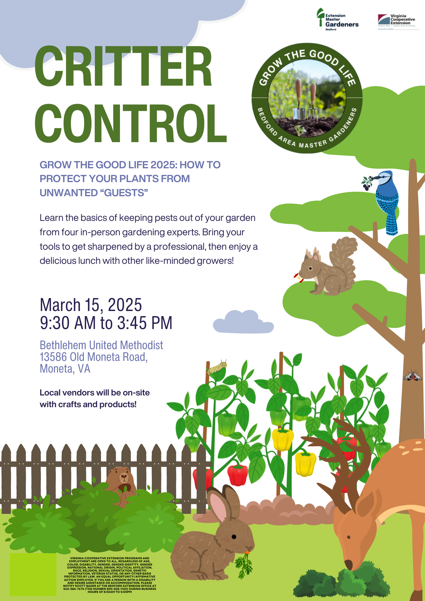 Poster for Grow the Good Life event showing deer and rabbit eating from the garden